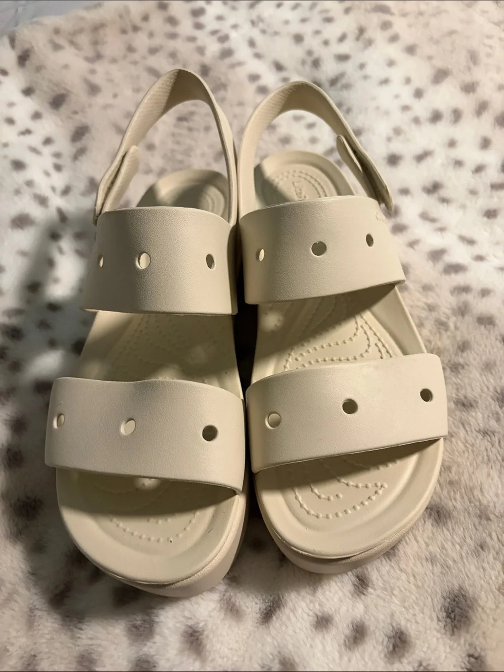 CROCS Cream Platform Slingback Sandals